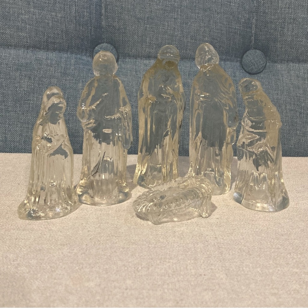 Vintage Glass Nativity Scene Figures- Jesus, Mary, Joseph, & Three Wise Men